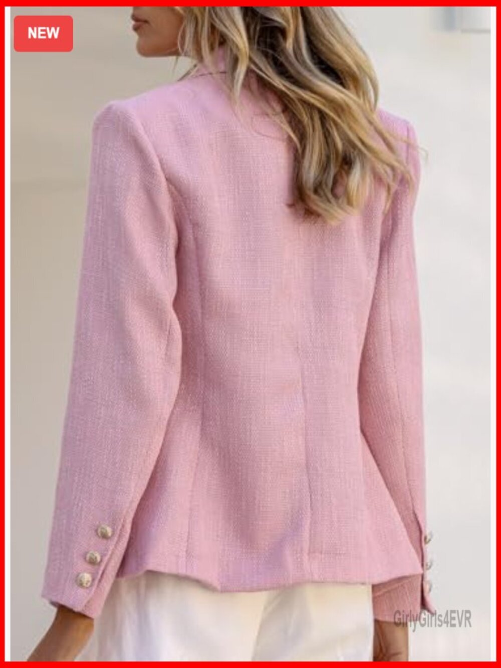 Tweed Blazer Double Breasted Open Front Slim Fit Work Office Casual - Picture 6 of 7